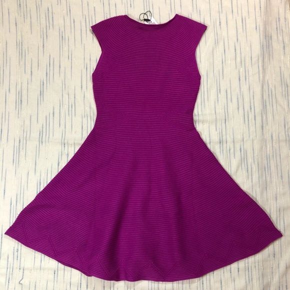 SOLD Milly Fuchsia Geo Textured Fit & Flare Dress - Picture 4 of 4